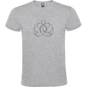 Grijs  T shirt met  print van ""Lotusbloem met Boeddha "" print Zilver size XS