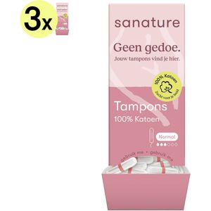 Sanature - Tampons Normaal - 100% Katoen - 3 Dispensers - 192 Tampons per Dispenser