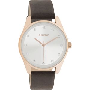 OOZOO Timpieces - rosé goudkleurige horloge met bruine leren band - C11048