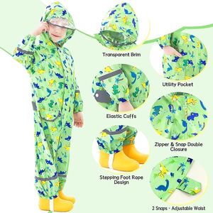 Famanu - Kinder Regenjas Ademend Waterdicht Meisjes Jongens Capuchon Lichtgewicht Regenpak Eendelig Buiten met Transparante Hoed Rand Cartoon Regenjassen 1-9 Jaar