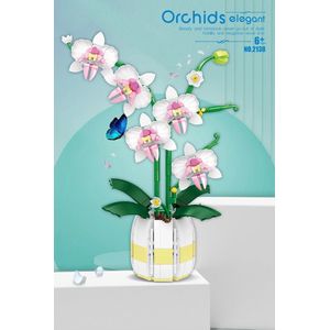 eVatmaster - Orchids elegant witte pot - bouwsteen – orchidee – huisdecoratie - kamerdecoratie – cadeau – geschenk – kunstof bloemen – puzzel – bouwpakket – hobby - kunst potplant