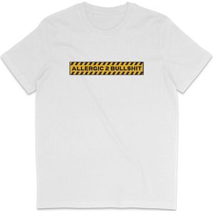 Grappig T shirt Heren Dames - Quote Allergic Bullshit - Wit- Maat XS