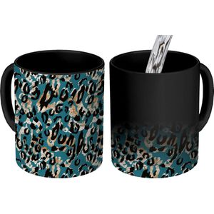 Magische Mok - Foto op Warmte Mokken - Koffiemok - Panterprint - Turquoise - Bruin - Magic Mok - Beker - 350 ML - Theemok