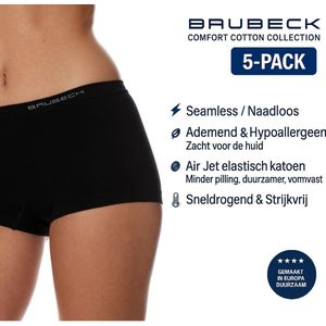 Brubeck Dames Boxershort – Naadloos (Seamless) Elastisch Katoen – 5-Pack - Zwart S