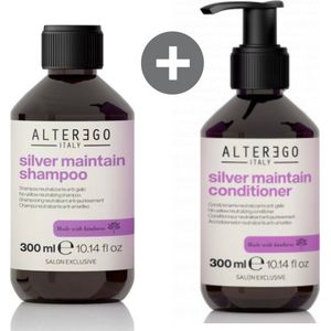 Alter Ego Silver Maintain Shampoo en Conditioner Duo - Anti-Yellow Neutralizer - Duo 300 ml - AlterEgo - Grijs haar/ geblondeerd haar/ Alter Ego shampoo en conditioner silver