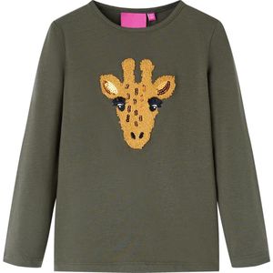 vidaXL - Kindershirt - met - lange - mouwen - 92 - kakikleurig