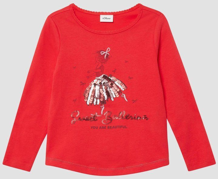 T-shirt - Longsleeve - Ronde Hals - Speelse Print - Glanzende Pailletten - Regular Fit