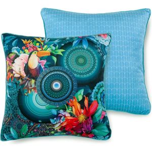 Trendy velvet sierkussen Teun - 48 x 48 - voelt extra zacht en fijn aan - prachtig dessin - voegt kleur aan de kamer - met piping rand - tweezijdig