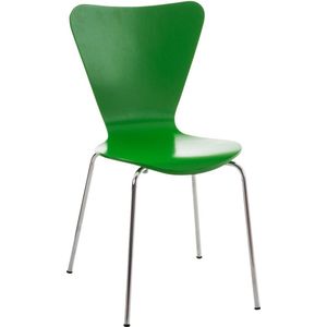 Bezoekersstoel Pedro - eetkamerstoel - Groen houten zitting - chromen poten - Zithoogte 45 cm - Stapelbaar - makkelijk schoon te maken - set van 1 - modern