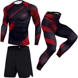 E-shop4u® - Mannen Compressie Sport Thermisch Ondergoed - Winter Warm Kompres Lange Onderbroek, Shirt, Tops, Bottom en Short Pant Pak - Warmte & Prestatie - Rood Camouflage - XXXL