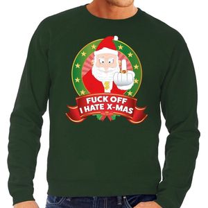 Foute kersttrui / sweater - groen - Kerstman met middelvinger Fuck Off I Hate X-mas heren XXL