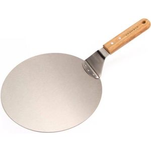 Krumble Pizzaschep - Rond RVS - Voor BBQ of oven - Pizzaspatel - Houten handvat - ø25.5cm diameter