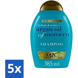 5 x OGX - Argan Oil of Morocco - Shampoo - Extra Sterk - Hydrate & Revive - 385 ml - Argan Oil Shampoo - Hydrate Haar - Herstel Haar - Arganolie Shampoo - Extra Sterke Shampoo