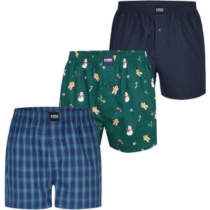Happy Shorts Wijde Boxershorts Heren Kerst 3-Pack Geruit/Print/Effen - Maat M