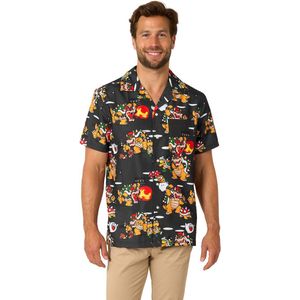 OppoSuits Mannen Hawaiian Bowsers Mayhem - Heren Blouse - Mario Overhemd - Hawaii Hemd - Shirt - Zwart - Maat XXL