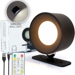 Latium Oplaadbare LED Wandlamp met Afstandsbediening met Timer Functie voor Binnen - USB Oplaadbaar - Draadloos - Batterij - Dimbaar - Nachtlampje - Slaapkamer - Woonkamer - 360º rotatie - Zwart