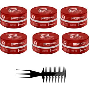 NEW REBEL Hair Wax – 6x150ml Gel Wax + Styling Kam – Sterke Hold & Makkelijk Uitwasbaar - Haarstyling voor Mannen - Haar Wax Mannen - 6 Stuks 900ML