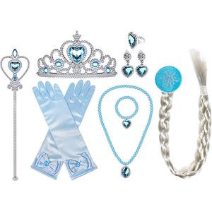 Het Betere Merk - Prinsessen speelgoed - 9-delig blauw accessoireset - vlecht-kroon-toverstaf- juwelen