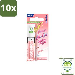 10 x Labello – Caring Lip Oil – Dress Nude – 5,5 ml - Grootverpakking - Lipolie - Glans - Natuurlijke Lippen - Verzorging - Hydratatie