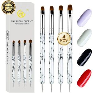 GUAPÀ® Gel Penselen Wit met Nail Art Dotting Tools | 4 Pcs Nail Brushes | Nagel Penselen | Nail Art penselen | Nail Brush | Nepnagels | Gel Nails | Gel Brush Nr 10, Nr 12, Nr 14, Nr 16 | BIAB | Builder Gel | 4 Penselen Nail Art Gel Brushes