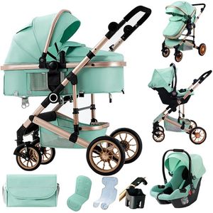 Rustive Luxe Multifunctionele 3-in-1 Kinderwagen - Inklapbaar - Kwalitatieve Buggy - Maxi Cosi - Incl. Autostoel - Groen
