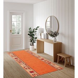 Tapiso Antislip Rubber Mat Oranje Beige Klassiek Rubbermat Tapijt Maat- 120x600