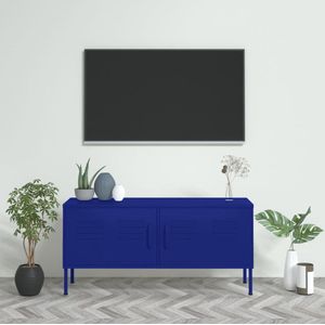 The Living Store TV-Standaard - Marineblauw - 105 x 35 x 50 cm - Stalen Constructie