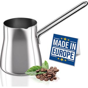 Premium Turkse koffiepot 18/10 roestvrij staal 445 ml kookplaat top theezetapparaat, melkwarmer, Griekse koffiepot, Arabische koffiepot, Cezve Briki om te koken, chocoladeverwarming, boter