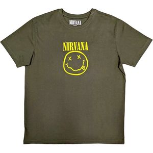 Nirvana - Yellow Happy Face Heren T-shirt - M - Groen
