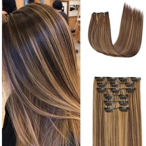 Clip-in haarstukjes set van 6 stuks, rechte nep extensions zonder zichtbare naden, 24 inch hittebestendig synthetisch haar, rechte extensions zonder zichtbare naden voor vrouwen, minimale geur, weinig haaruitval, stijl 6