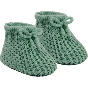 Gebreide Babyslofje Saliegroen met vetertje