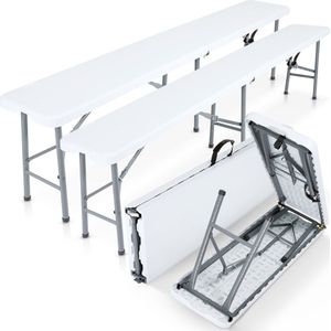 AREBOS Tuinbank - Set van 2 Stuks - Inklapbaar - Wit - Stalen Buizen