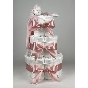 Chouette-Chouette | Luiertaart Meisje | Kraamcadeau | Geboorte Meisje | Babyshower | Tuttle Aap Mickey Pink - donker Poeder Roze