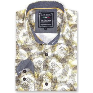 Heren Overhemd - Slim Fit - Greek Ornament - Beige - Maat S