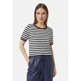 comma - T-shirt - Gestreept - Katoen-Modaalmix - Korte Mouwen