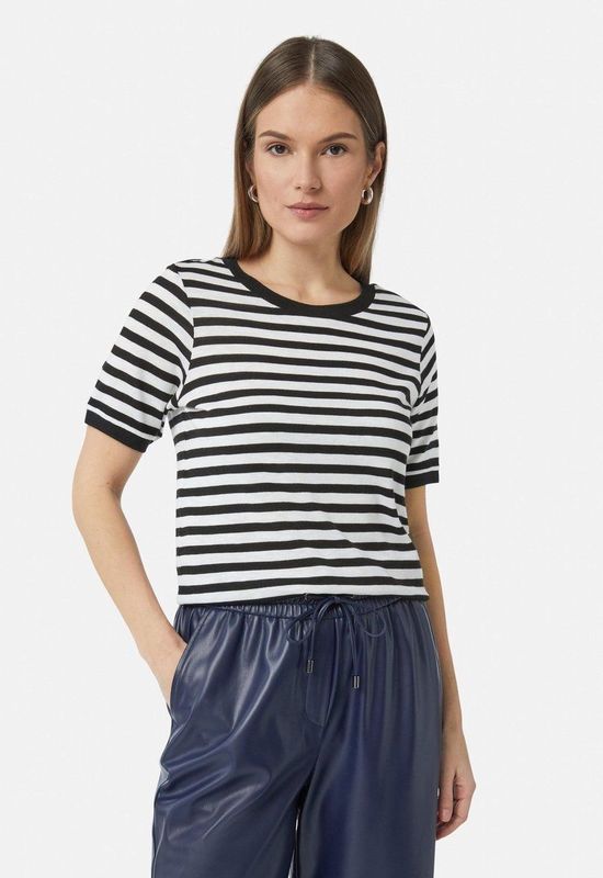 comma - T-shirt - Gestreept - Katoen-Modaalmix - Korte Mouwen