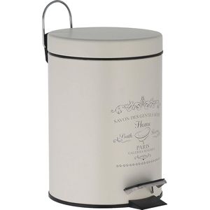 Cosmetische prullenbak van metaal voor in de badkamer, afvalbak met een capaciteit van 3 liter, pedaalemmer voor de badkamer, ongeveer een diameter van 17 x 24,5 cm, antiek wit.