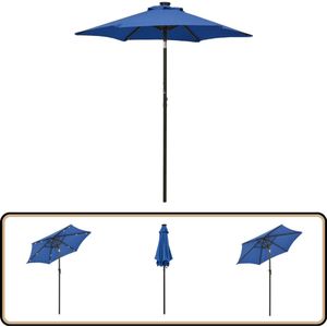 vidaXL Parasol LED 200x211 cm - Azuurblauw Parasol - Zonnezegel - Tuinzitgedeelte - Terrassenstoel - Lounge Set