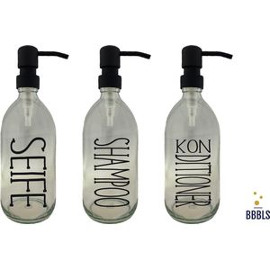 Giftset Zeepdispensers | Seifenspender 3 stuks | Shampoo Konditioner Seife | Duurzaam | RVS Mat Zwarte Pomp | 500ml | Kado