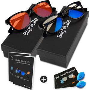 BrightLife Blauw licht filter bril - Bundelpack Focus® en Relax® - Computerbril - Beeldschermbril - Blue light glasses - voor overdag en 's avonds - Meest Complete Pakket voor hogere Productiviteit en betere Nachtrust