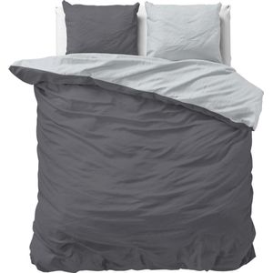 Katoen Dekbedovertrek 200x220 cm Antraciet/Grijs - Zacht en Strijkvrij Met Kussenslopen - Tweekleurige Bedset