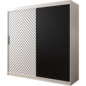 InspireMe - Kledingkast met 2 schuifdeuren, Modern-stijl, Een kledingkast met planken (BxHxD): 200x200x62 - LIMBA 200 Wit Mat