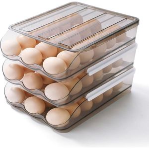 Eierhouder met grote capaciteit voor koelkast, bewaardoos voor eieren voor koelkast, organizer voor eieropslag, transparante kunststof bewaardoos (3 lagen)