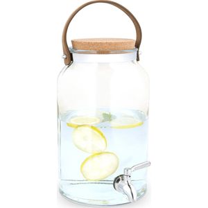 Navaris glazen limonadetap met kraantje - Drankdispenser met kurk deksel- Sapdispenser - Voor koude dranken - 5,6L - 17 x 27 cm - Voor feestjes