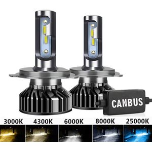 (set 2 stuks) H4 4500K LED lampen 20000 Lumen Warm White met CANbus EMC CHip CSP Ultra-bright - Wit 120 Watt Motor / Auto - Motor - Dimlicht - Grootlicht - Koplampen - Autolamp - Oldtimer - klassieker - Lamp - Autolampen - CANbus adapter