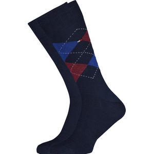 Tommy Hilfiger Check Socks (2-pack) - herensokken katoen - geruit en uni - original blauw met rood - Maat: 47-49