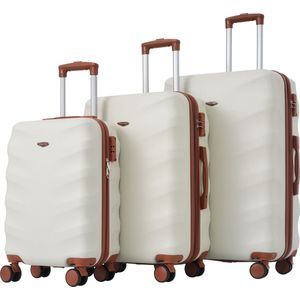 Sweiko Bagage set, M (20 inches), L (24 inches), XL (28 inches) set, Harde shell bagage, Rollende Bagage, Familie reisbagage, 4-wiel handbagage, ABS materiaal, TSA douane slot, Crème Bruin