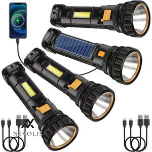 Nevolis Solar Powered LED Flashlight USB Rechargeable 1200mah Waterproof Flash Lamp Ideal For Fishing Emergencies Outdoor Fishing-Flashlight-Lamp-LED .