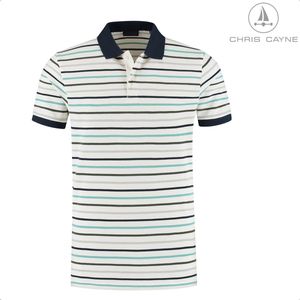 Chris Cayne heren poloshirt - maat M - offwhite/donkerblauw/groen - gestreept patroo - korte mouw - pique - Katoen - nieuw