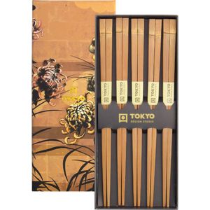 Tokyo Design Studio - Chopsticks Set - Eetstokjes - Cadeau Set - 5 Paar - Bamboe Bruin